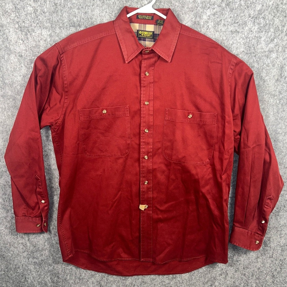 OshKosh B'gosh Mens Red Sanded Twill Long Sleeve Button Down Shirt Large RN15099